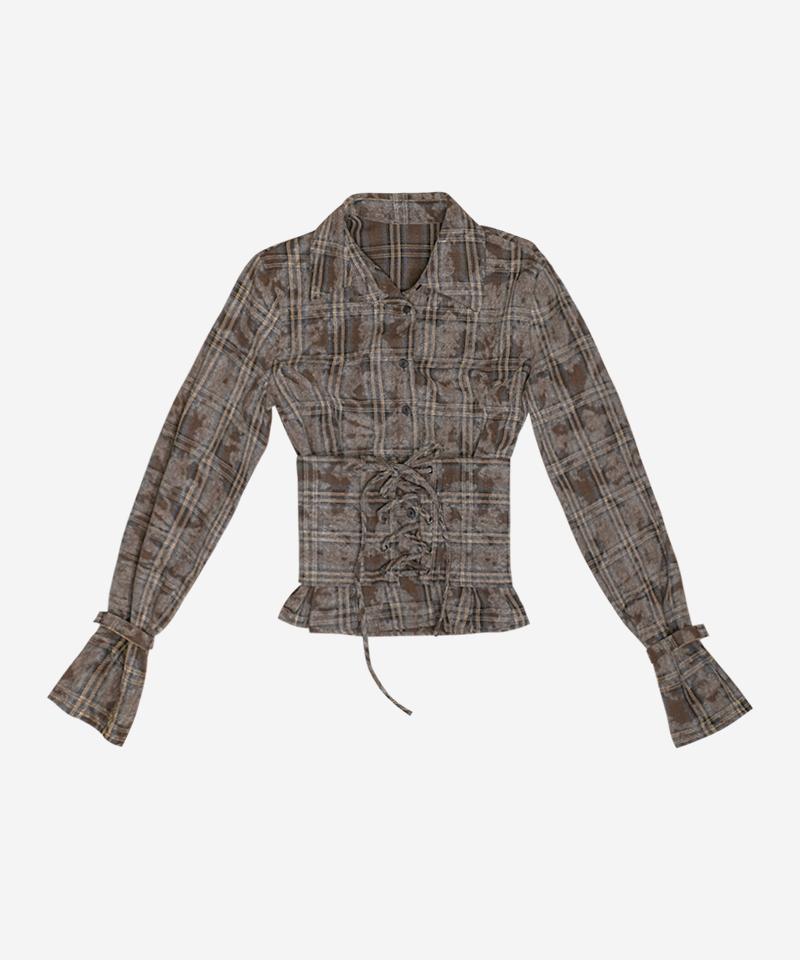 DARLING, YOU'RE BAD Check Corset Shirt #Vintage Brown