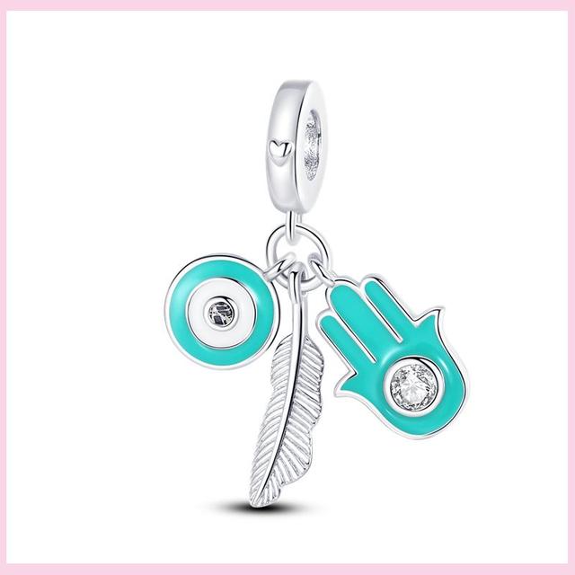 925 Silver Green Color Charms Temperament Cactus Avocado Charm Four Leaf Bead For Bracelet Jewelry Making