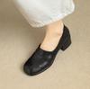 Retro All-Leather Loafers: First-Layer Cowhide, Chunky Heel, Round Toe, Deep Cut, Soft, Comfortable.