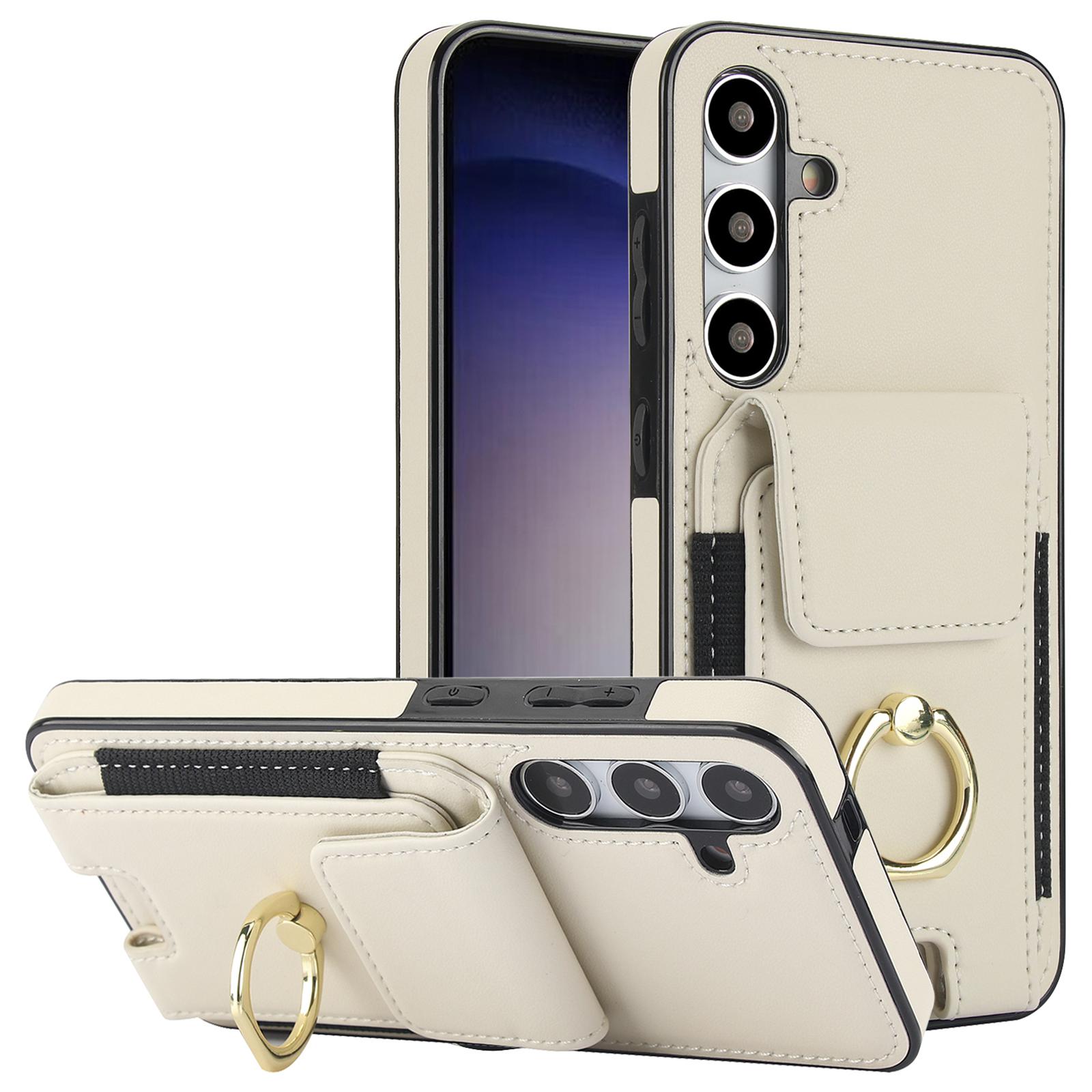 

For Samsung Galaxy S23 FE Case Elastic Card Slot PU Leather+TPU Phone Cover Apricot