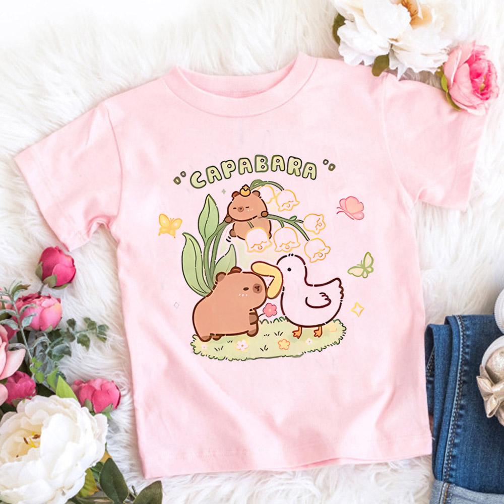 Kids Basic T-shirt Women Men Capybara Tees 3-10Years Children Short Sleeved Clothes Boys Girls Capibara Birthday Gifts