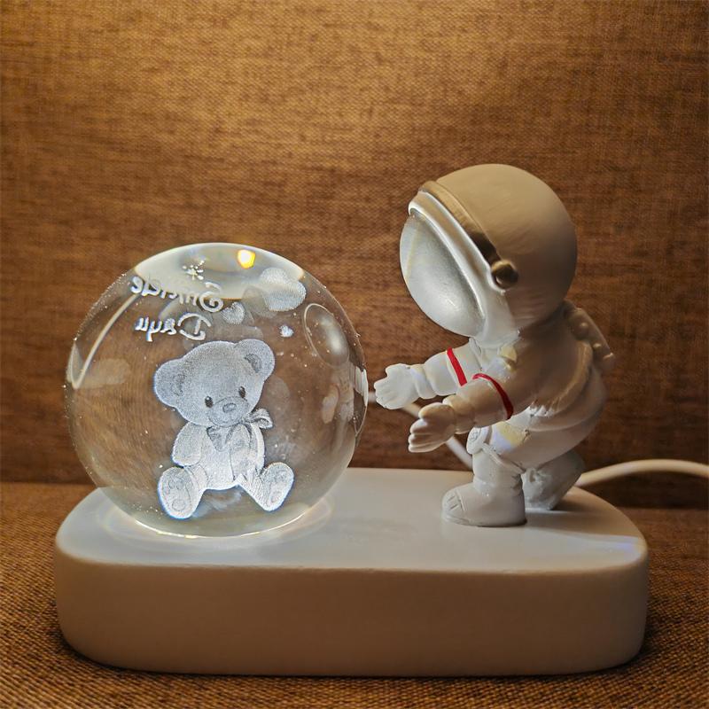 Astronaut Creativ 3D Minge de Cristal Led Lumină de noapte pentru Dormitor Copii Planetă Spațiu Lampă Sistem Solar USB Cadou de Crăciun pentru copii