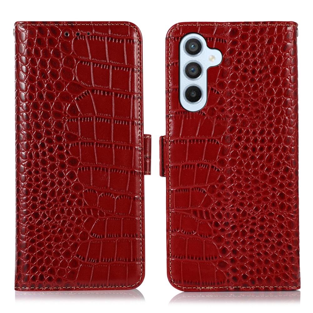 

For Samsung Galaxy S26/S26 Pro Case RFID Blocking Wallet Crocodile Texture Genuine Cow Leather Phone Cover