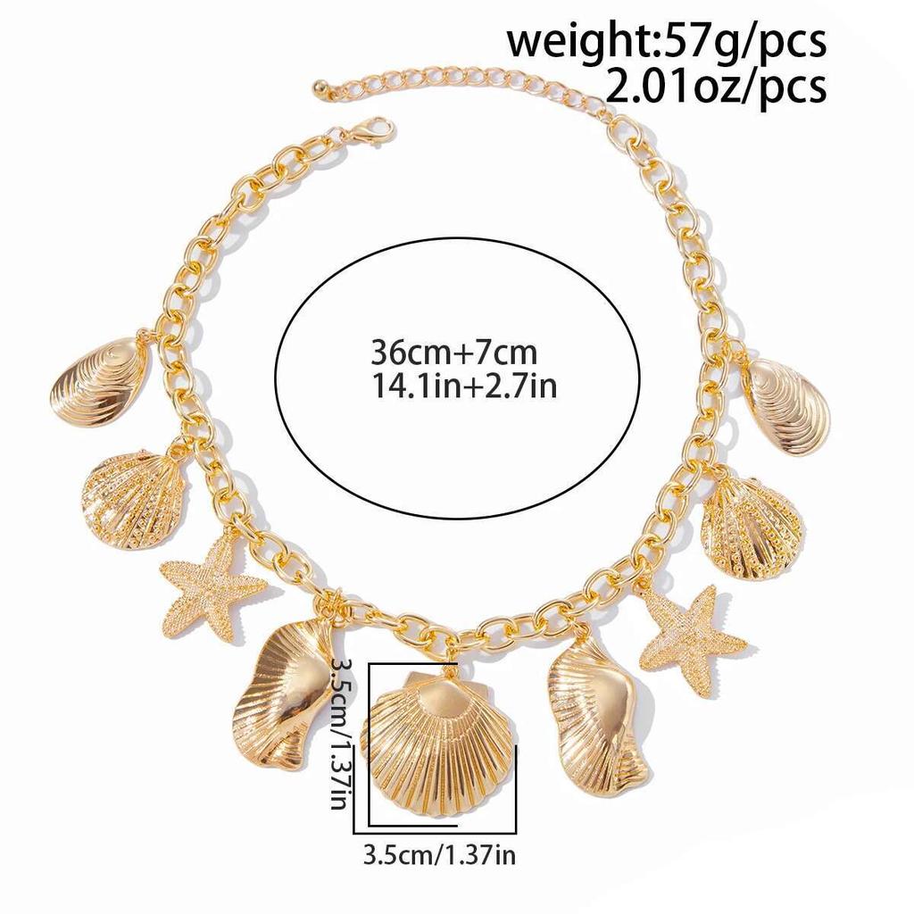SHIXIN Boho Metal Starfish Scallop Conch Pendant Necklace For Women Ocean Style Choker Summer Beach Party Jewelry Collar On Neck