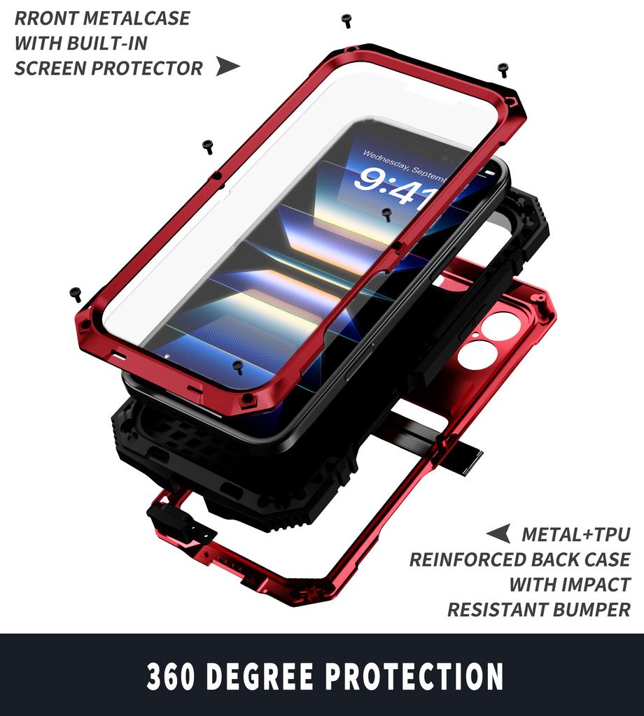 For iPhone 16e 16 Pro Max iPhone 16 Plus 16 Pro Case Full-Body Rugged Armor Shockproof Protective Kickstand Aluminum Metal Cover