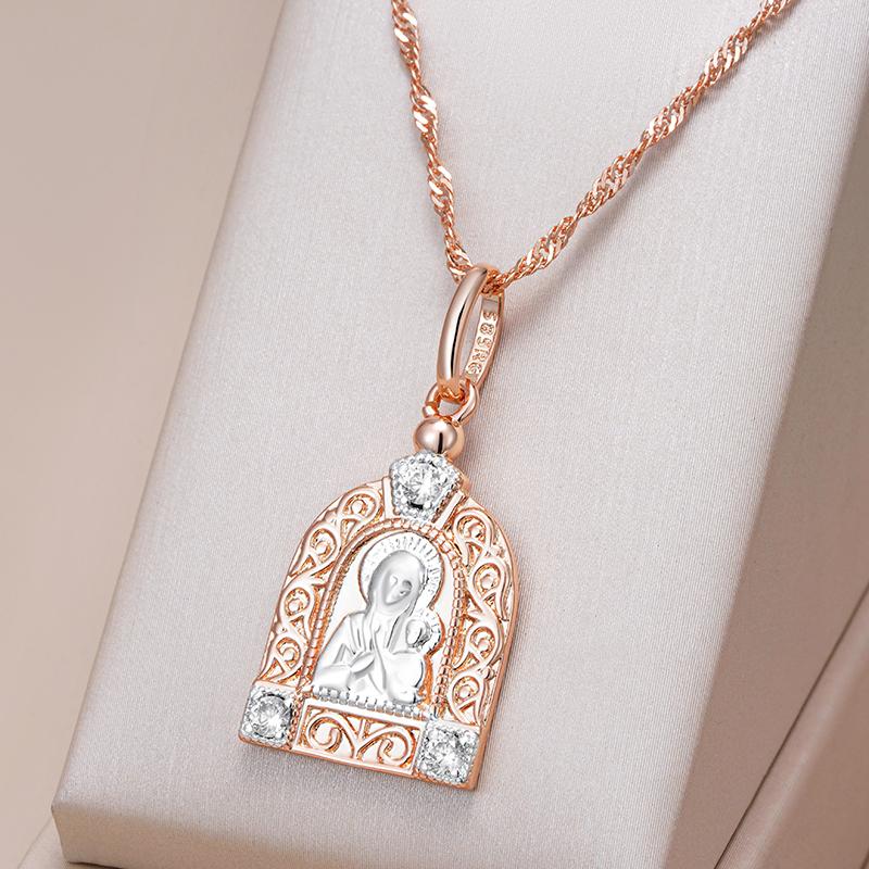 Luxury Virgin Mary Pendant Necklace For Women Men  Rose Gold Color Natural Zircon Jesus Charm Daily Fine Jewelry Gifts