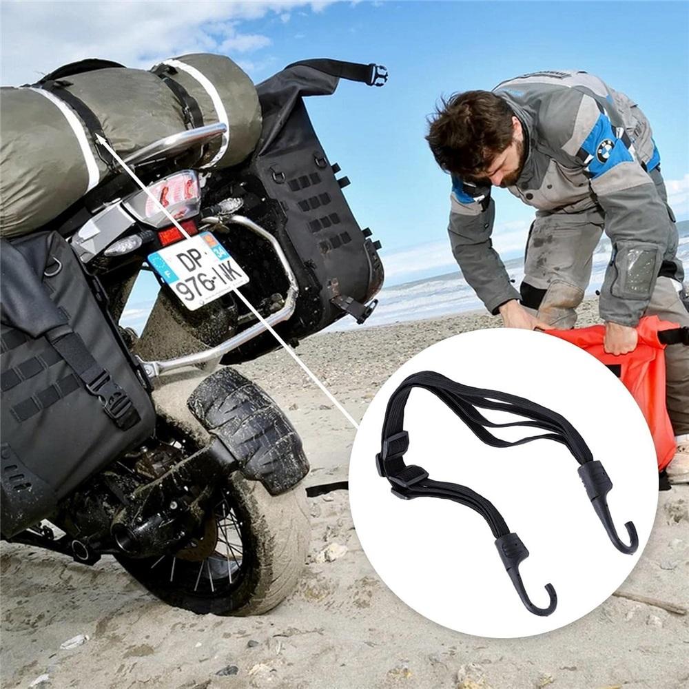 2 Pcs Universal Motorcycle Helmet Luggage Rope 24" Motorcycle Bungee Cord Bandage Retractable Elastic Strap With 2 Hooks (Black)