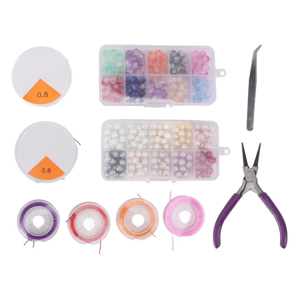 DIY Jewelry Making Kit Pliers Artificial Pearls Glass Colorful Beads Elastic Thread Jewelry Making Set with Box