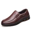 Men's Genuine Leather Slip-On Shoes: British Style, Soft Sole, Casual Business Wear for Middle-Aged Men.