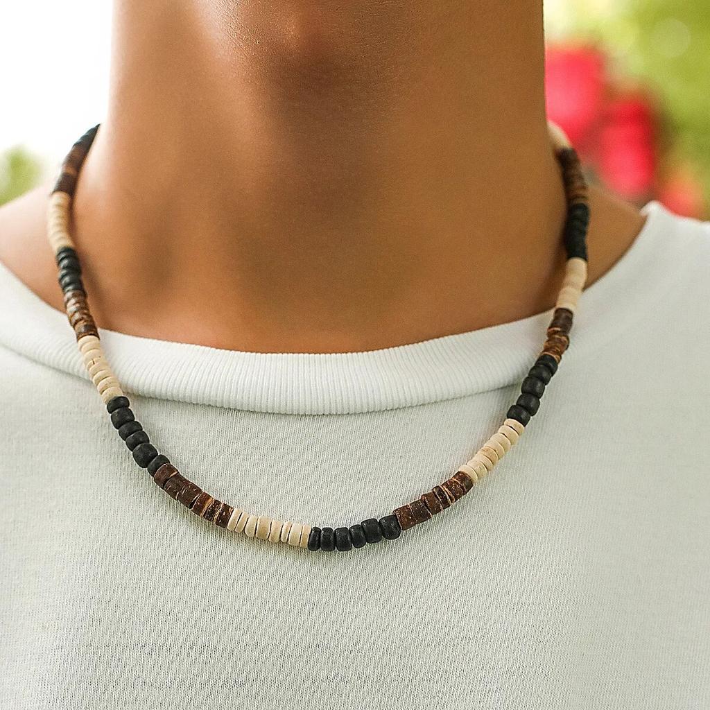 Mode Herren Sommer Strand Holzperlen Surfer Halskette Einfach Geometrisch Tribal Ethnisch Handgefertigt Kette Steampunk Herren Schmuck Geschenk