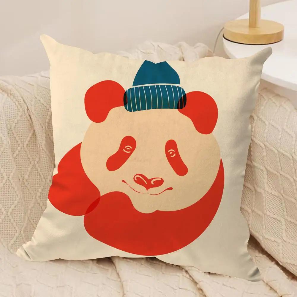 Panda tropical leaves Cushion Cover Silky Short Plush Invisible Zipper Dustproof Sofa Pillow Case for Home Decor