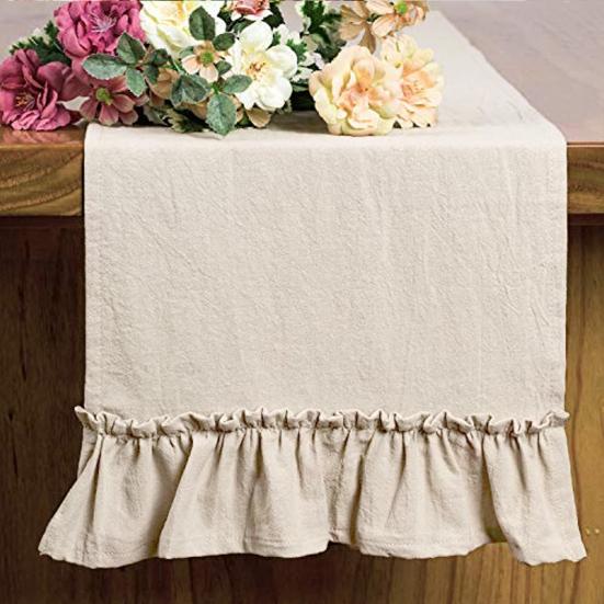 Solid Cotton Table Runner with Ruffled Edges Vintage Farmhouse Decor for Dining Coffee Table Country-Style Wrinkle Fabric Placemat Elegant Home Accent