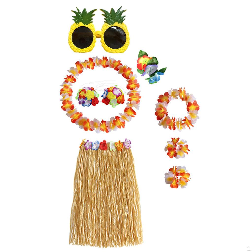 Hawaiian Grass Skirt And Floral Headpiece for Tropical Events