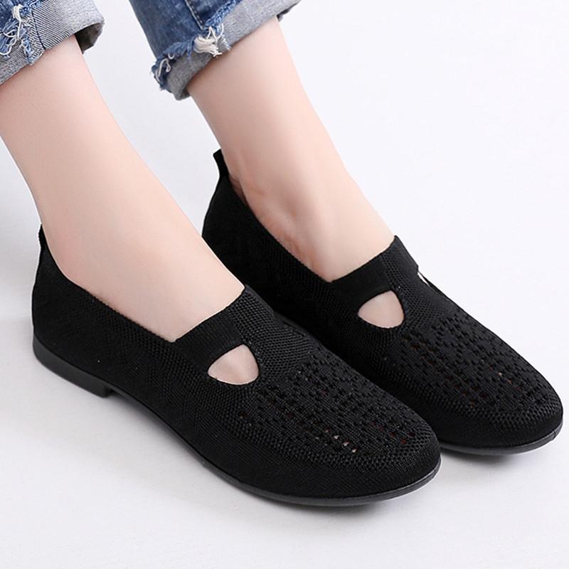 Women's Breathable Flying Woven Casual Shoes, Fashion Slip on Flats, Lightweight Soft Sole Comfortable Walking Shoes