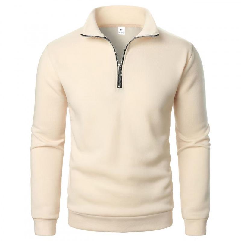 

Men s 2025 Stand-Up Collar Half-Zip Hoodie: Solid Color, Plus Velvet, Long Sleeve Jacket for Spring & Autumn Casual Wear XL вершковий/білий