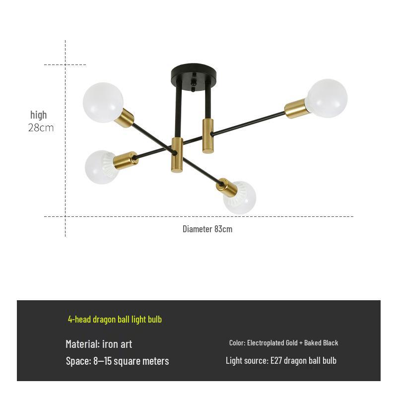 Nordic Minimalist Branch-Chandelier: Black & Gold LED Ceiling Light for Living Room, Bedroom, or Study