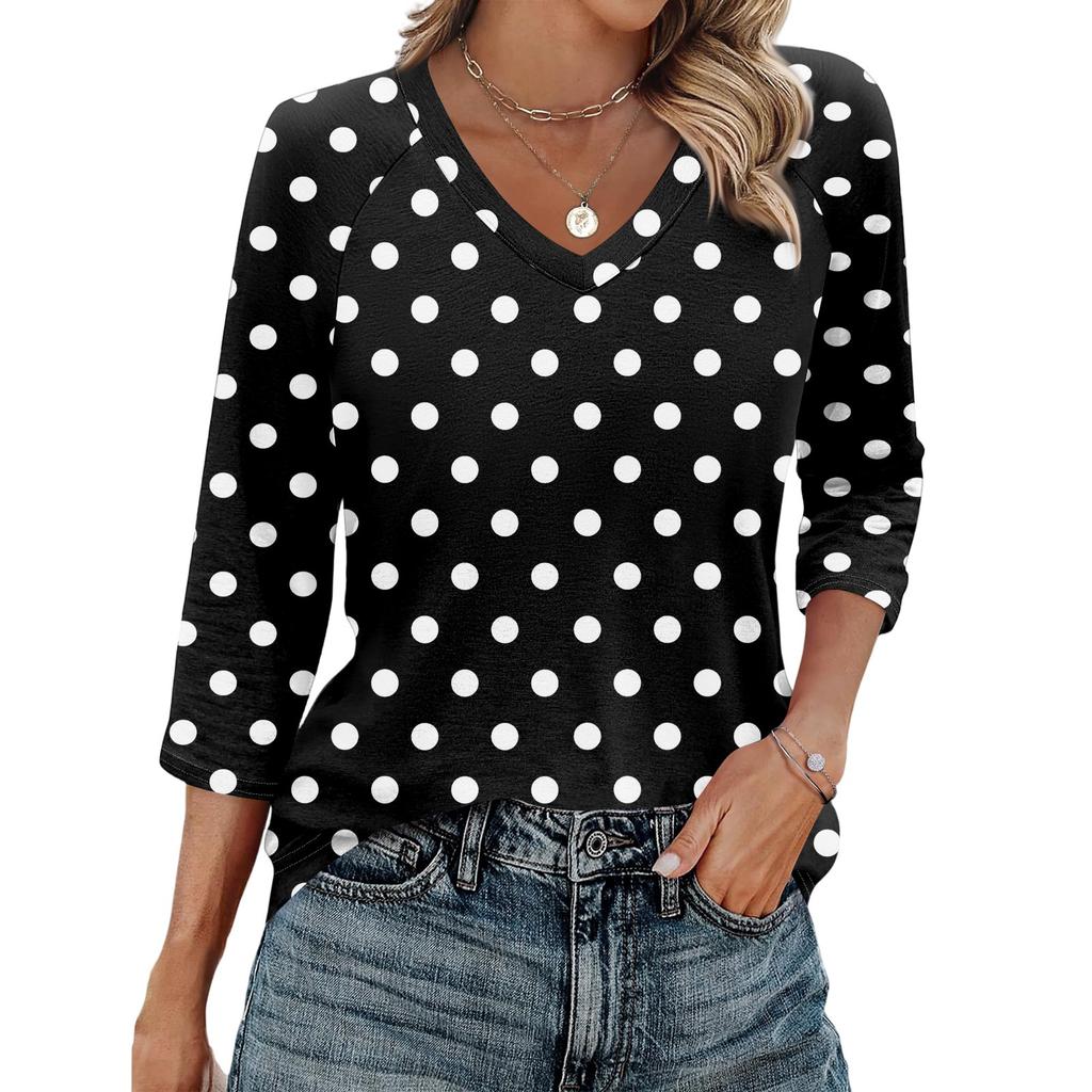 Women's V Neck 3/4 Sleeve Tops Casual T Shirts Basic Summer Tees Loose Fit Fall Pullover Tunic