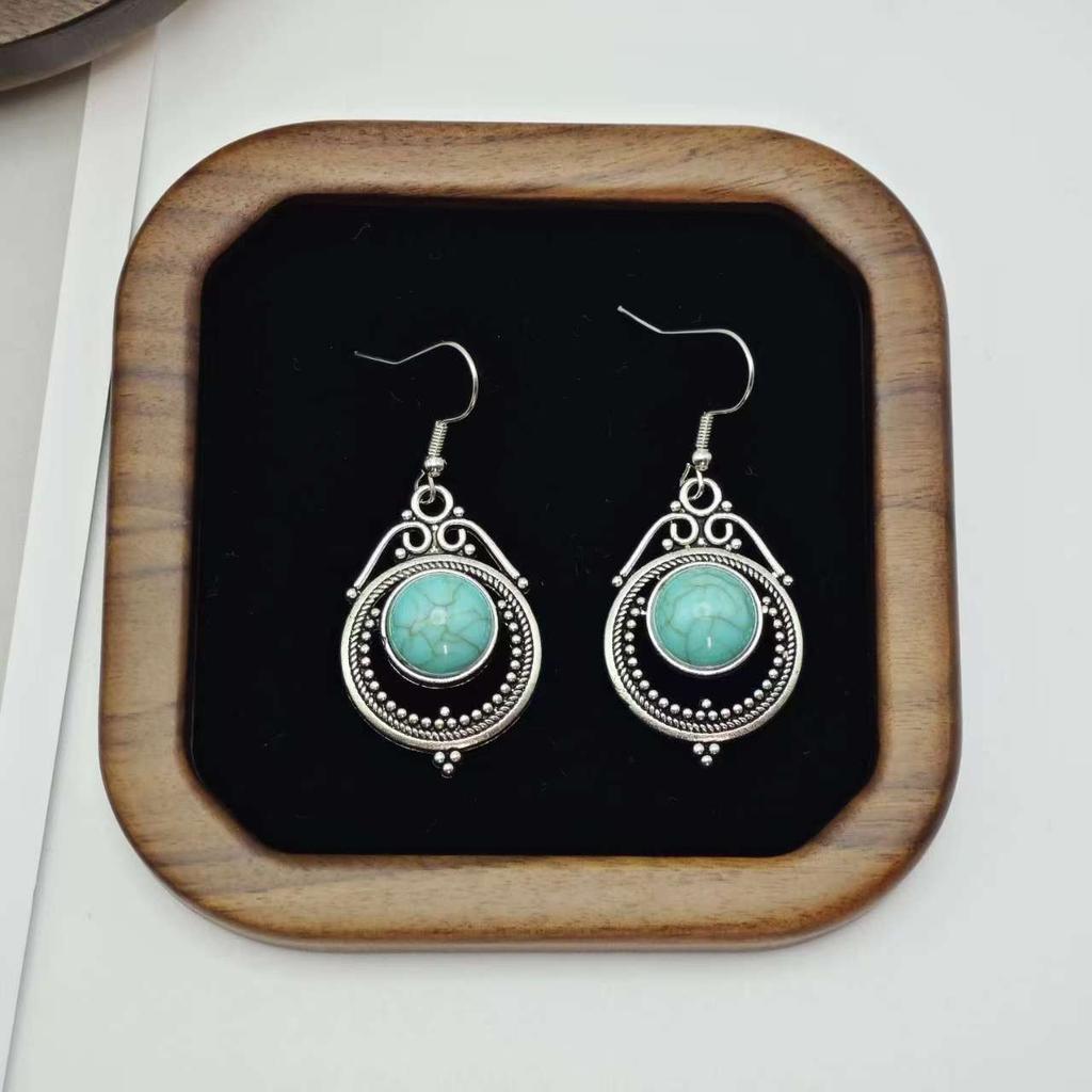 Bohemian Pop Round Vintage Long Earrings Fashion Creative Bells Turquoise Black Earrings Women