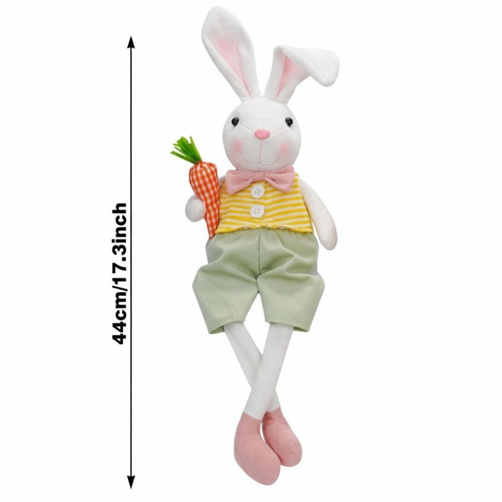 

Carrot Flower Basket Rabbit Figurine Adjustable Long Legged Rabbit Doll Seasonal Decor Pants style