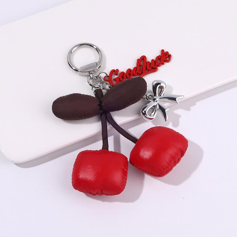 

Fashion Cute Leather Cherry Keychain Personalized Bow Keyring Bag Charms Key Hanging Decoration Best Friend Gifts