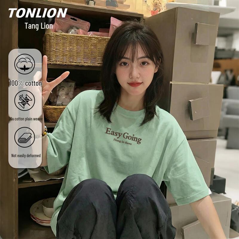 TonLion Women s Pure Cotton Crew Neck Short Sleeve T-Shirt 2XL