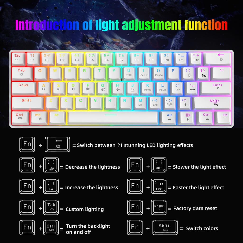 RGB Backlit 61-Key Mechanical Gaming Keyboard with Hot-swappable Red Switches and Full-key Anti-ghosting, Perfect for Office and Gaming.