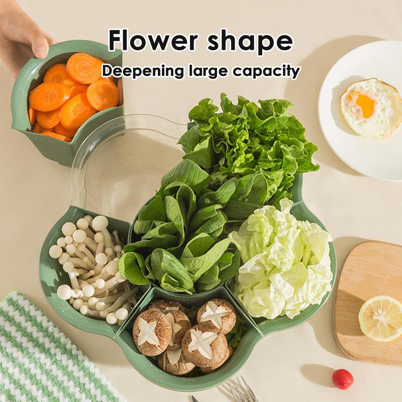 Divided Veggie Tray Rotating Veggie Tray Hot Pot Drain Basket Rotate Fruit Washing Basket For Picnic BBQ Kitchen