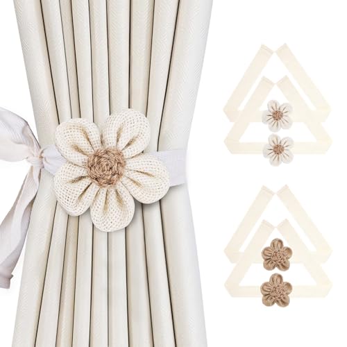 Modern Sunflower Cotton Eco-Friendly Curtain Tiebacks 2-Pack for Wedding and Natural Style Windows Wall Decor