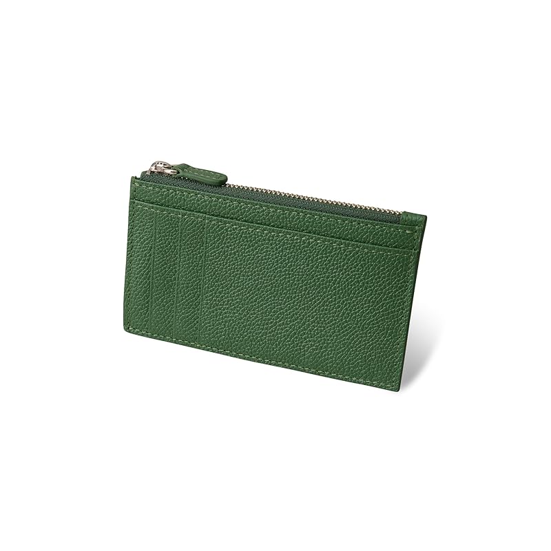 

[Business Leather Factory] Smart Wallet Water repellent original leather cow leather unisex thin coin purse 3 cards YKK zipper (ivy green)