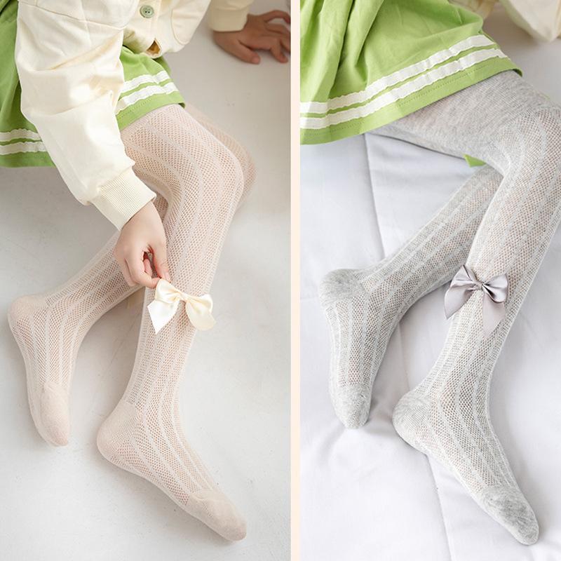 Sommer Mädchen Strumpfhosen Weiche Baumwolle Atmungsaktive Mesh Fliege Dekor Strumpfhosen Strümpfe Prinzessin Babys Kinder Leggings LM