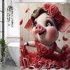 Cute Piggy Rose Dress Shower Curtain, Bathroom Decorative Shower Curtain, Waterproof Shower Curtain with Hooks