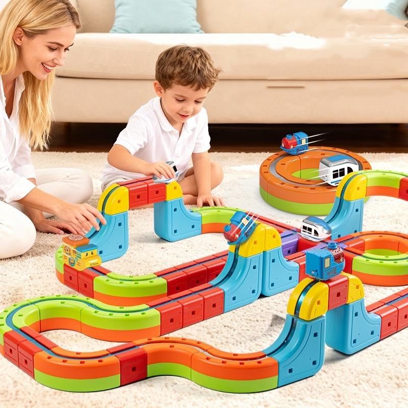 Magnetic Klick Rail Electric Train Set Flexible 3D Gravity-Defying Race Track Motorized Car Building Kit for Kids  Education Toy