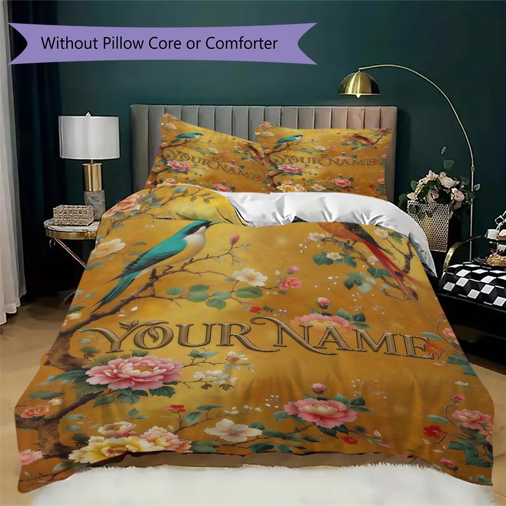 Custom Name Peacock Forest Bedding,Quilt Set Quilt Cover Pillowcase Home Birthday Gift(1 * duvet cover + 2 * pillowcase, without core)_lx