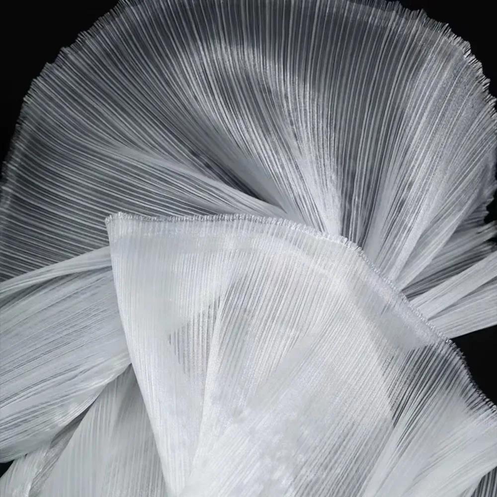 2026 Bright Organza Fabric DIY Stiff Shape Pleated Mesh Fabrics Polyester Material Designer Fabrics Wedding Decoration