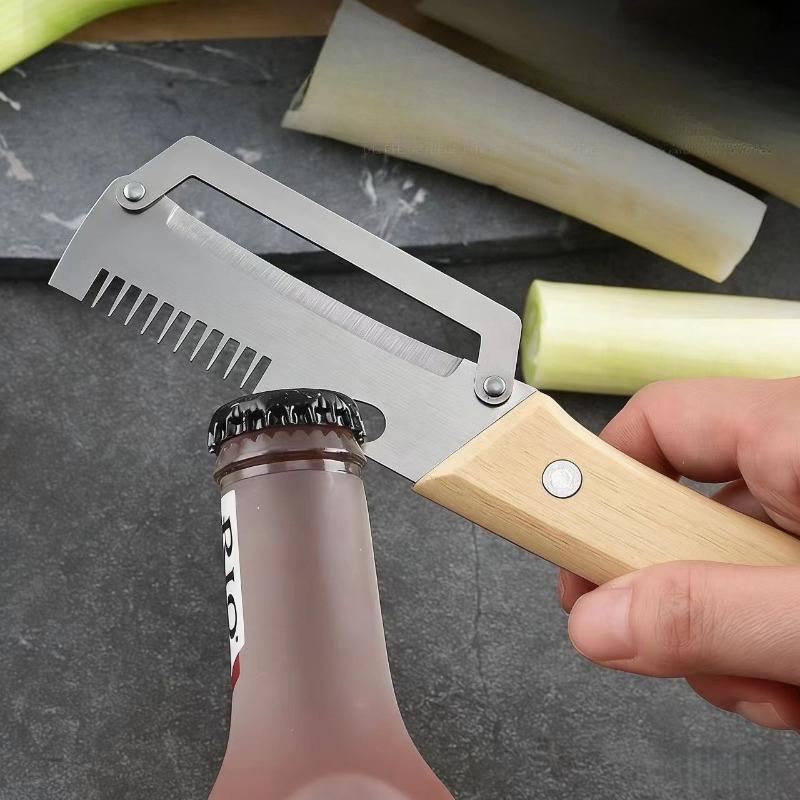 Multifunctional Stainless Steel Peeler And Julienne Cutter For Vegetables Fruits Ginger Scallion Slicer Kitchen Gadget With Solid Wood Handle