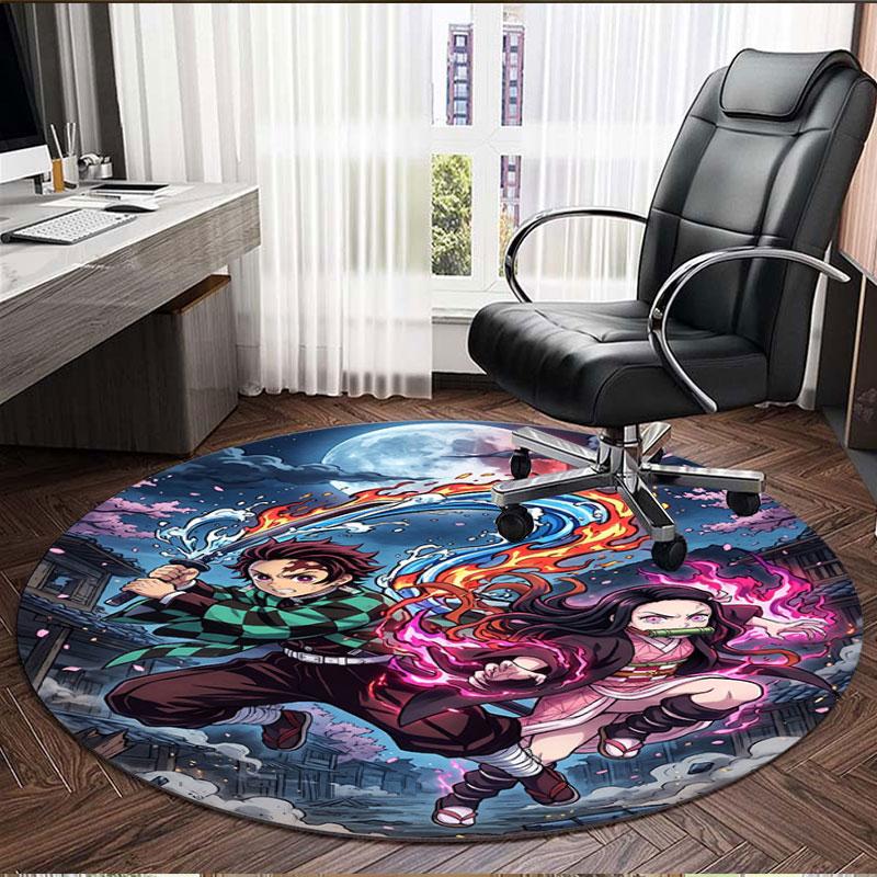 Demon Slayer Print Round Rug, Washable Floor Carpet, For Entryway Dorm Laundry Room Office Study, Home Decor Birthday Christmas Gift