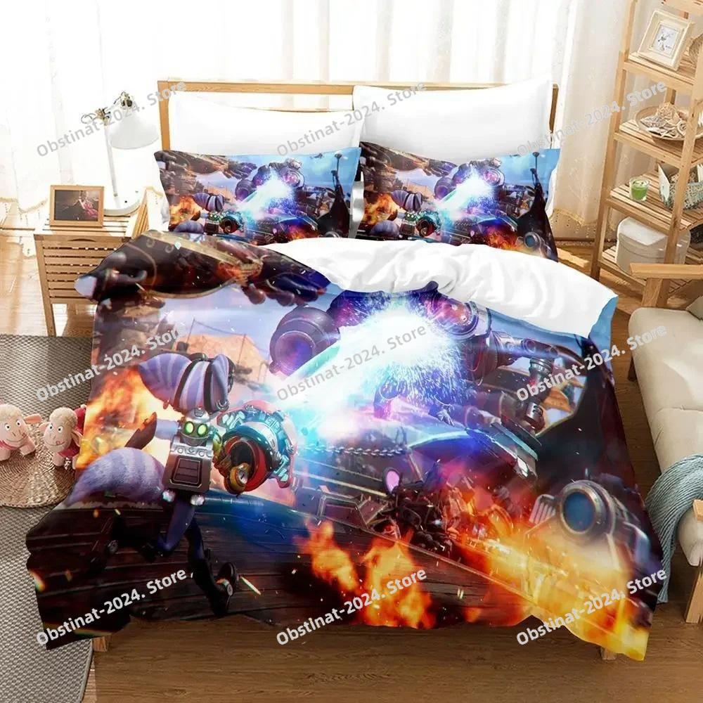 Set Biancheria da Letto 3D Gioco Ratchet & Clank Rift Apart Set Letto Stampato Copripiumino Lenzuolo Federa Letto Trapunta Morbida Matrimoniale Queen King Size