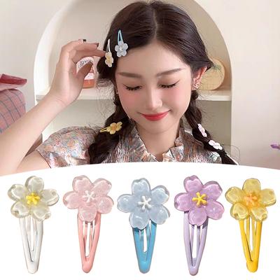 Sweet Jelly Color Cherry Blossom Hair Clip Girls Flower-shape Bangs Side Clip Snap Hairpins Duckbill Clips Hair Accessories