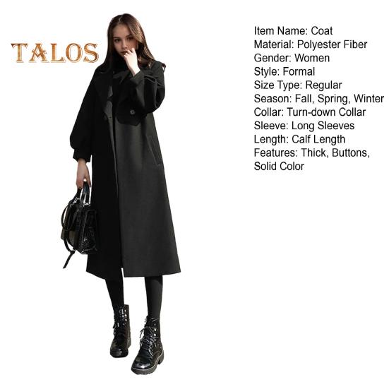 Women Winter Coat Formal Business Style Turn-down Collar Double Buttons Calf Length Overcoat OL Commuting Jacket Solid Color Thick Outerwear