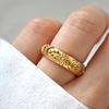 Mariasz Minimalist Stainless Steel Vintage Gold Chunky Stars Moon Sun Engraved Celestial Dome Rings Jewelry for Women