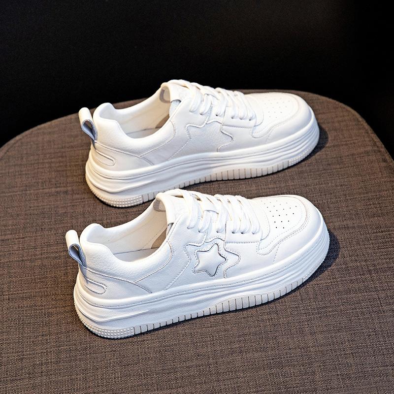 Star Small White Shoes Women's Leather  New Spring Lightweight Sports Casual Shoes Flat Bottom Student Fashion Korean Shoes