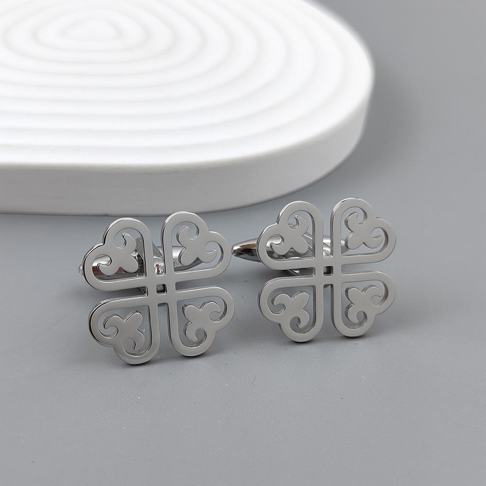 Newly launched -18K gold-plated stainless steel cufflinks: four-leaf flower design, fashionable lapel pin, gifts for friends