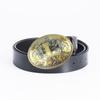 Whole Cowhide Retro Men's Belt Letter L Gold and Silver Two-color Oval Buckle Belt Men
