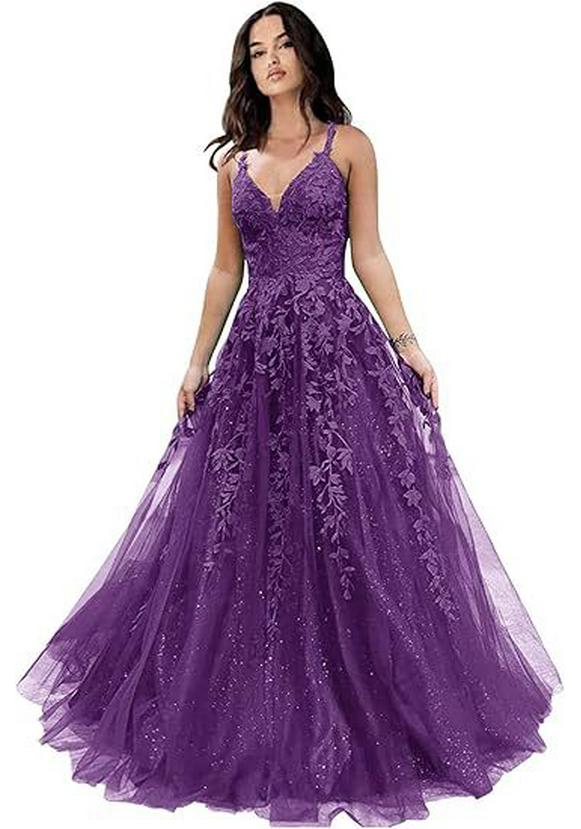 Elegante Abito da Sera in Rete Ricamata con Paillettes e Scollo a V Profondo