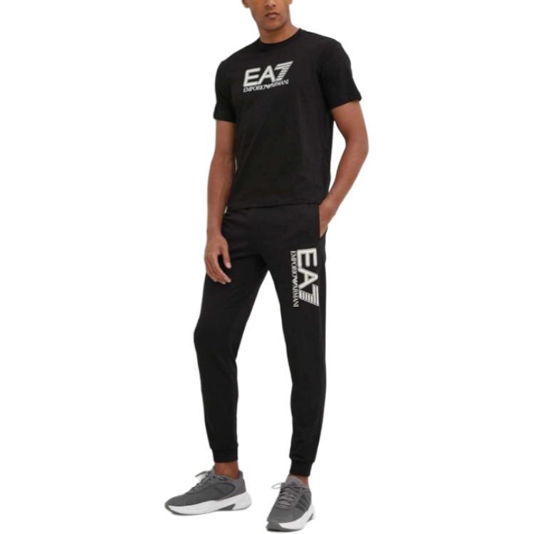 Emporio Armani EA7 Letter Logo Pullover Round Neck Short Sleeve T-Shirt Men Tops Black 6DPT81-PJVPZ-1200