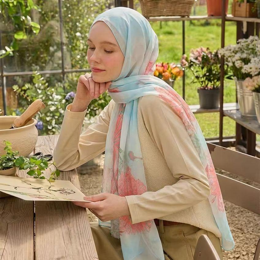 Modischer Schal Stolen Blumenmuster Damen Neu Strand Weiblich Lange Wickeltücher Frühling Herbst Strand Georgette Sonnenschutz Hijab Schal