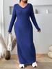 Women's Plus Size Ribbed Slim Fit V-Neck Long Sleeve Dress