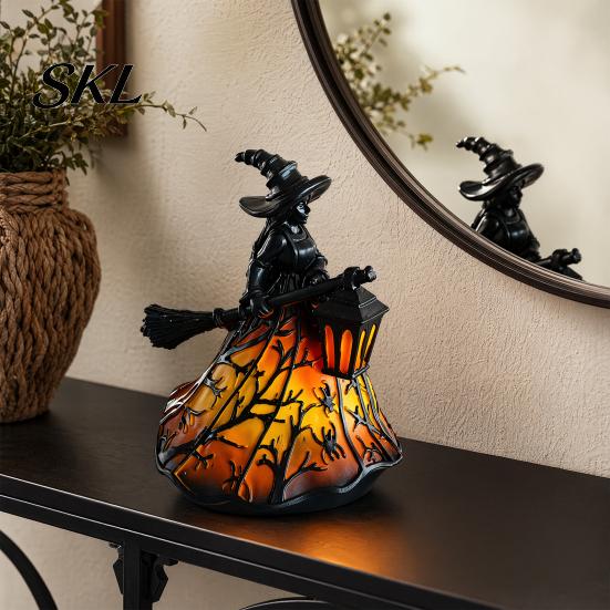 Halloween Ambient Lighting Witch/Ghost LED Lamp, Gothic Resin Ornament with Warm Light for Home Decor Decor, Desktop Spooky Night Party Glow Lamp