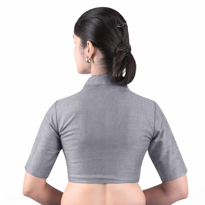 Women’s Solid Collar Neck Readymade Saree Blouse | Front Open Non Padded | Half Sleeve Art Silk Blouse