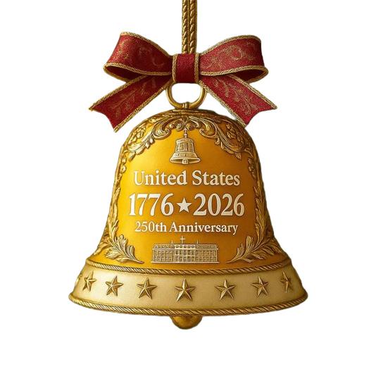 United States 250th Anniversary Bell Ornament Commemorative Patriotic Christmas Tree Metal Bell Hanging Decoration Holiday Party Pendant